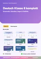 Vorschau - Unterrichtsreihen - Deutsch Klasse 6 komplett | Grammatik, Schreiben, Sagen & Gedichte | Arbeitshefte + Klassenarbeiten für das ganze Schuljahr | Lösungen zu allen Arbeitsheften - Deckblatt