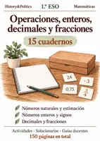 Vista previa - Hojas de trabajo - Operaciones, enteros, decimales y fracciones. 15 cuadernos de 1.º ESO - Portada
