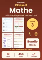 Vorschau - Arbeitsblätter - Mathe Klasse 3 Bundle | Division mit Rest, Würfelgebäude, Flächen, Zufall, Kalender - Deckblatt