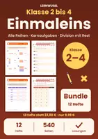 Vorschau - Arbeitsblätter - Mathe Klasse 2 bis 4 Bundle | Einmaleins alle Reihen, Kernaufgaben, Division mit Rest - Deckblatt
