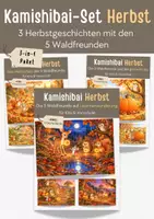 Vorschau - Bildkarten - Herbst Kamishibai Set für Kita & Vorschule | 3 Herbstgeschichten der 5 Waldfreunde | 18 Bildkarten + Vorlesetexte A3 & A4 - Deckblatt