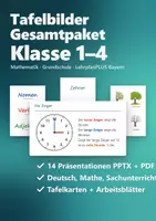 Vorschau - Arbeitsblätter - Tafelbilder Grundschule Gesamtpaket – 14 Präsentationen Deutsch, Mathe, Sachunterricht | PowerPoint + PDF, Tafelkarten, Klasse 1–4 - Deckblatt