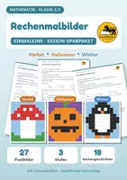 Vorschau - Arbeitsblätter - Rechenmalblätter Einmaleins Herbst, Halloween & Winter | Malen nach Zahlen | Saison-Sparpaket Klasse 2/3 - Deckblatt