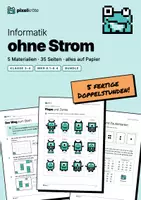Vorschau - Stundenentwürfe - Informatik ohne Strom – Starterpaket | 4 Materialien unplugged | MKR 6.1–6.4 | Klasse 3–4 | Sachunterricht/Mathe | Digitale Grundbildung - Deckblatt