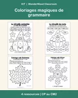 Aperçu - Feuilles d'exercices - Coloriages magiques de grammaire et de conjugaison : Halloween, automne et hiver (CP au CM2) - Page de couverture