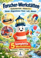 Vorschau - Unterrichtsreihen - Forscher-Werkstätten Sachunterricht Klasse 2–4 | Strom, Magnetismus, Feuer, Luft & Wasser - Deckblatt