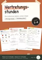 Vorschau - Arbeitsblätter - 24 fertige Vertretungsstunden Grundschule Klasse 1-4 | fächerübergreifend, Paket, ohne Vorbereitung, Vertretungsordner, Deutsch, Mathe, Sachunterricht, Kunst, Soziales Lernen - Deckblatt