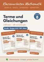 Vorschau - Klassenarbeiten - Klassenarbeiten Terme und Gleichungen Klasse 8 Mathematik – Bundle mit 3 Niveaus (Basis, Standard, Erweitert) – Gruppe A & B mit Lösungen in Mathe - Deckblatt