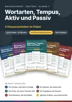 Vorschau - Arbeitsblätter - 5 Klassenarbeiten Deutsch Klasse 7: Wortarten, Tempus, Aktiv und Passiv – Materialpaket mit Erwartungshorizonten - Deckblatt