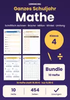 Vorschau - Arbeitsblätter - Mathe Klasse 4 Bundle | Schriftlich rechnen, Brüche, Million, Winkel, Umfang - Deckblatt