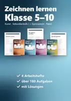Vorschau - Stundenentwürfe - Zeichnen lernen Kunst Paket Klasse 5–10 – Schraffur, Perspektive, Porträt, Farbenlehre | 4 Arbeitshefte mit Lösungen - Deckblatt