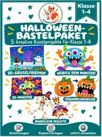 Vorschau - Mal- und Bastelvorlagen - Halloween Bastelpaket Grundschule – 5 Bastelideen: Monster, 3D-Gruselfriedhof, Verwandlungsbilder & bewegliche Skelette | Kunst Klasse 1–4 - Deckblatt