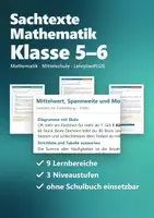 Vorschau - Arbeitsblätter - Sachtexte Mathematik Klasse 5–6 Mittelschule – Materialpaket mit 9 Lernbereichen, Erarbeitungstexte in drei Niveaustufen - Deckblatt