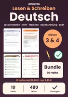 Vorschau - Arbeitsblätter - Deutsch Klasse 3 und 4 Bundle | Leseverstehen, Texte schreiben, Krimi, Märchen, Brief - Deckblatt