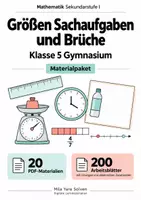 Vorschau - Arbeitsblätter - Größen Sachaufgaben und Brüche Klasse 5 Gymnasium | Materialpaket | 20 PDFs mit 200 Arbeitsblättern - Deckblatt