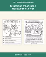 Aperçu - Feuilles d'exercices - Situations d'écriture : Halloween et hiver – 2 cahiers de texte descriptif, CE2-CM1 (72 pages) - Page de couverture