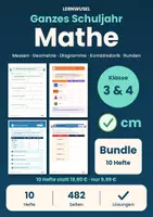 Vorschau - Arbeitsblätter - Mathe Klasse 3 und 4 Bundle | Messen, Geometrie, Diagramme, Kombinatorik, Runden - Deckblatt