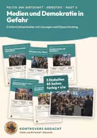 Vorschau - Unterrichtsreihen - Medien und Demokratie in Gefahr Politik Oberstufe | 5 Unterrichtseinheiten 85 Seiten mit Lösungen | Pressefreiheit, Filterblase, Desinformation, Parteiverbot, Polarisierung | Kontrovers gedacht Paket 6 - Deckblatt