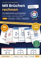 Vorschau - Aufgabenkarten - Bruchrechnung Klasse 6 Bundle: 810 Bruchkarten mit Lösung und Bild | Kürzen & Erweitern, Plus & Minus, Mal & Geteilt · Aufgabenkarten, Kartei · 3 Niveaus - Deckblatt