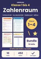Vorschau - Arbeitsblätter - Mathe Klasse 1 bis 4 Bundle | Zahlenraum, Zahlenstrahl, Hundertertafel, Stellenwert - Deckblatt