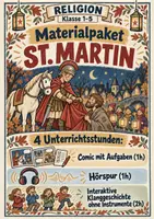 Vorschau - Stundenentwürfe - Sankt Martin | St. Martin | Materialpaket | 4 Unterrichtsstunden | Hörpur, Comic mit Aufgaben & Klanggeschichte + *LESESPAZIERGANG GRATIS* - Deckblatt