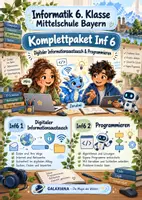 Vorschau - Unterrichtsreihen - Materialpaket Informatik 6. Klasse Mittelschule Bayern: Komplettpaket „Digitaler Informationsaustausch & Programmieren“ 💻🔐🤖 - Deckblatt