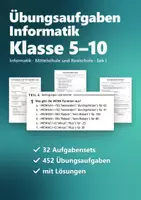 Vorschau - Arbeitsblätter - Übungsaufgaben Informatik Klasse 5–10 Mittelschule und Realschule – Materialpaket mit 32 Aufgabensets und Lösungen - Deckblatt
