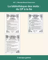 Aperçu - Feuilles d'exercices - La bibliothèque des mots : les 3 escape games de grammaire, du CP à la 6e - Page de couverture