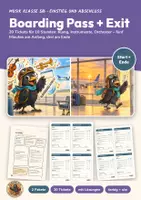 Vorschau - Arbeitsblätter - Stundeneinstieg und Stundenabschluss Musik 5/6 | 20 Tickets mit Lösungen | Instrumente, Orchester, Takt | Boarding Pass + Exit-Ticket - Deckblatt