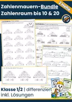 Vorschau - Arbeitsblätter - Zahlenmauern Bundle bis 10 und bis 20 – Rechenhefte Klasse 1/2 | Differenziert mit Zehnerübergang & Lösungen - Deckblatt