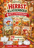 Vorschau - Mal- und Bastelvorlagen - Herbst Klassendeko Materialpaket – 6 Hefte | 72 Ausmalbilder, 18 Wimpel & 6 Türschilder | Basteln, Malen und Ausschneiden - Deckblatt