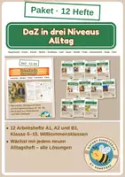 Vorschau - Unterrichtsreihen - DaZ in drei Niveaus – Alltag: Paket mit 12 Heften A1, A2, B1 | Supermarkt, Essen, Wetter, Notfall, Stadt, Tiere | Klasse 5–10 - Deckblatt