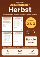 Vorschau - Spiele - Herbst Arbeitsblätter Klasse 2 und 3 Bundle | Schleichdiktat, Blätter, Früchte, Rätselheft - Deckblatt