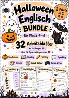Vorschau - Arbeitsblätter - Halloween Englisch MEGA-BUNDLE 🎃 | 32 abwechslungsreiche Arbeitsblätter | Klasse 4–6 | Grundschule & Sek I | Wortschatz, Reading, Writing & Rätsel - Deckblatt
