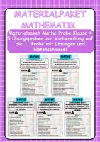 Vorschau - Arbeitsblätter - Materialpaket Mathe Probe Klasse 4 5 Übungsproben zur Vorbereitung auf die 1. Probe mit Lösungen und Notenschlüssel - Deckblatt