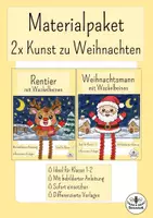 Vorschau - Mal- und Bastelvorlagen - Materialpaket Weihnachten Kunst - Rentier und Weihnachtsmann mit Wackelbeinen basteln - Kunst Weihnachten Klasse 1 - Kunst Weihnachten Klasse 2 - Deckblatt