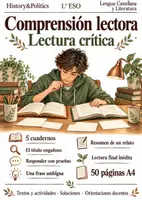 Vista previa - Hojas de trabajo - Comprensión lectora · Lengua, 1.º ESO: lectura crítica · 5 cuadernos - Portada