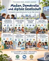 Vorschau - Unterrichtsreihen - Medien, Demokratie & digitale Gesellschaft – 8 komplette Unterrichtseinheiten Politik | Fake News, KI, Social Media, Datenschutz, Journalismus & Medienkompetenz - Deckblatt