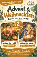 Vorschau - Unterrichtsreihen - Advent & Weihnachten – Materialpaket Religion Klasse 3/4 | Stationen und Weihnachtsbotschaft - Deckblatt