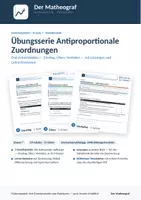 Vorschau - Arbeitsblätter - Übungsserie Antiproportionale Zuordnungen (Kl. 7) – 3 Blätter mit Lösungen - Deckblatt