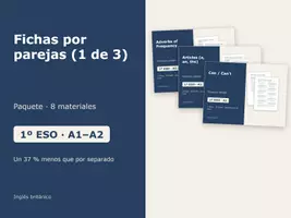 Vista previa - Hojas de trabajo - Fichas por parejas (1 de 3) – Paquete de inglés 1º ESO - Portada