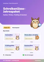 Vorschau - Arbeitsblätter - Schreibanlässe-Jahrespaket | Herbst, Winter, Frühling & Sommer | Purzelsätze, Elfchen und Satzkarten | Deutsch Klasse 2–3 | mit Lösungen - Deckblatt