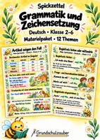 Vorschau - Merkblätter - Spickzettel Grammatik und Zeichensetzung – Materialpaket mit 12 Themen | Deutsch | Klasse 2–6 - Deckblatt