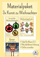 Vorschau - Mal- und Bastelvorlagen - Materialpaket Weihnachten Kunst - 3 fertige Doppelstunden - Fensterbilder - Rentier - Weihnachtsgirlande - Kunst Weihnachten Klasse 2 - Kunst Weihnachten Klasse 3 - Deckblatt