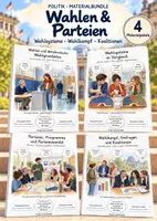 Vorschau - Unterrichtsreihen - Wahlen & Parteien – 4 große PoWi-Lernwerkstätten & komplette Unterrichtseinheiten | Wahlgrundsätze, Bundestagswahl, Wahlsysteme, Wahlprogramme, Wahlkampf, Umfragen & Koalitionen | Arbeitsblätter mit Lösungen - Deckblatt