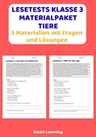 Vorschau - Stundenentwürfe - Lesetest Materialpaket Klasse 3 Tiere | 5 Materialien mit Fragen & Lösungen - Deckblatt