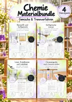 Vorschau - Unterrichtsreihen - Gemische & Trennverfahren – 4 große Lernwerkstätten Chemie | Reinstoffe, Stoffgemische, Filtrieren, Destillieren, Chromatografie, Kristallisieren, Löslichkeit & Experimente | Arbeitsblätter mit Lösungen - Deckblatt