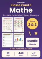 Vorschau - Arbeitsblätter - Mathe Klasse 2 und 3 Bundle | Einmaleins, Hundertertafel, Messen, Rechenketten, Diagramme - Deckblatt