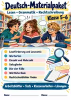 Vorschau - Arbeitsblätter - Deutsch-Materialpaket Klasse 5–6: Leseförderung, Lesecomic, Wortarten, Einzahl und Mehrzahl, Satzglieder, die vier Fälle, wörtliche Rede und Rechtschreibung - Deckblatt