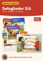 Vorschau - Arbeitsblätter - Satzglieder bestimmen Deutsch Klasse 5 6 | Paket 5 Einheiten 80 Seiten mit Lösungen | Umstellprobe, Prädikat, Subjekt, Objekte, Adverbiale, Lernplakate | Satzglieder und Zeitformen Paket A - Deckblatt